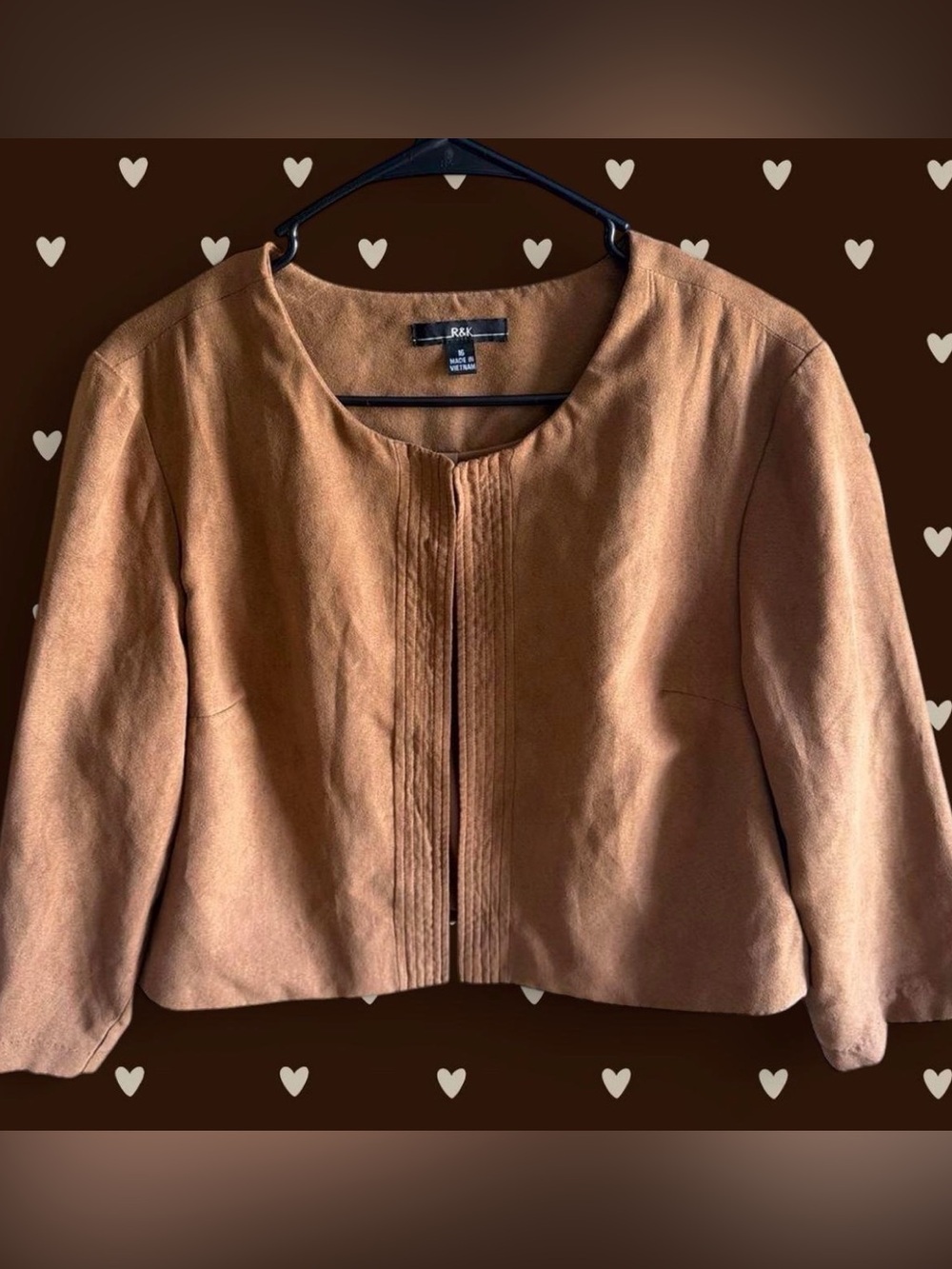 R&K Brown Cropped Suede-Look Jacket with Pintuck Front
